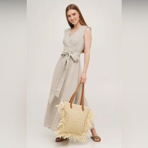 Sound Sleep linen maxi wrap dress XXL taupe preppy minimalist luxury resort